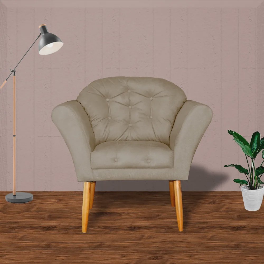 Conjunto 2 Poltronas Estofada Para Recepção Clínica Amélia Suede Cappuccino - DL DECOR - 4