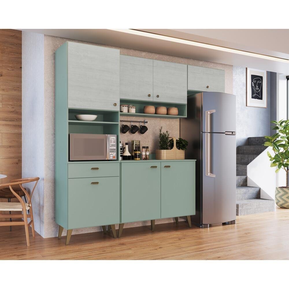 Armário De Cozinha Compacta 3 Pçs Viena Cr20035 Verde/snow | MadeiraMadeira
