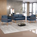 Ver imagem 2 de Kit 01 Namoradeira 02 Lugares e 02 Poltronas Mari Suede Pés Palito Castanho - D’Rossi Azul Ma