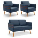 Ver imagem 1 de Kit 01 Namoradeira 02 Lugares e 02 Poltronas Mari Suede Pés Palito Castanho - D’Rossi Azul Ma