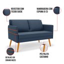 Ver imagem 5 de Kit 01 Namoradeira 02 Lugares e 02 Poltronas Mari Suede Pés Palito Castanho - D’Rossi Azul Ma