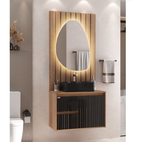 Conjunto Clarice 60cm com Painel Espelho Led e Cuba Stella - Fabribam