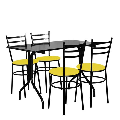Conjunto Mesa Retangular 70x120cm Preta com 4 Cadeiras Epoxi