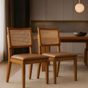 Ver imagem 1 de Kit 2 Cadeiras de Jantar Madeira Maciça Estofadas Couro com Tela Sextavada Premiere