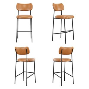 Conjunto 4 Banquetas Alta Stela Base Metálica Preta Couríssimo Whisky - Belliv Decor