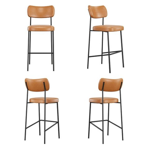 Conjunto 4 Banquetas Alta Stela Base Metálica Preta Couríssimo Whisky - Belliv Decor