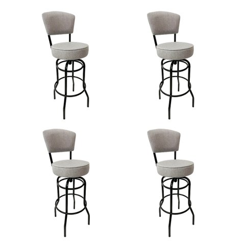 Kit 4 Banquetas Bar Bancada Média Altura 65cm Preta Giratória Encosto Estofado Assento Luxo em Linho