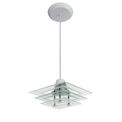 Lustre Pendente Square 3 Vidros Quadrados Filet Sala Quarto