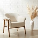 Ver imagem 2 de Poltrona Sala de Estar Luna Base Madeira Castanho Bouclé Off White - Nexta Casa