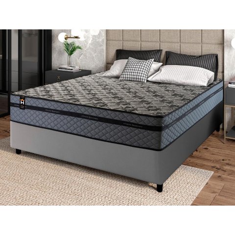 Conjunto Cama Box Casal c/ Molas Ensacadas Montreal Cinza 138x188x64