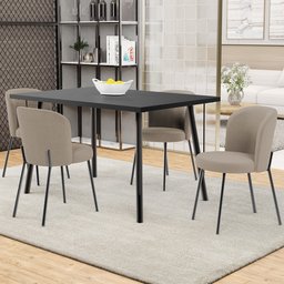 Kit 4 Cadeiras Sala de Jantar Estofada Gavi L02 Bouclê Bege - Lyam Decor - 2 Kit 4 Cadeiras Sala de Jantar Estofada Gavi L02 Bouclê Bege - Lyam Decor - 2