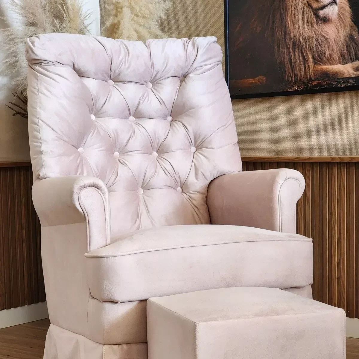 Ver imagem 2 de Poltrona de Amamentaçao Balanço e Puff Lila Baby Veludo Rosê - Harmônica Móveis