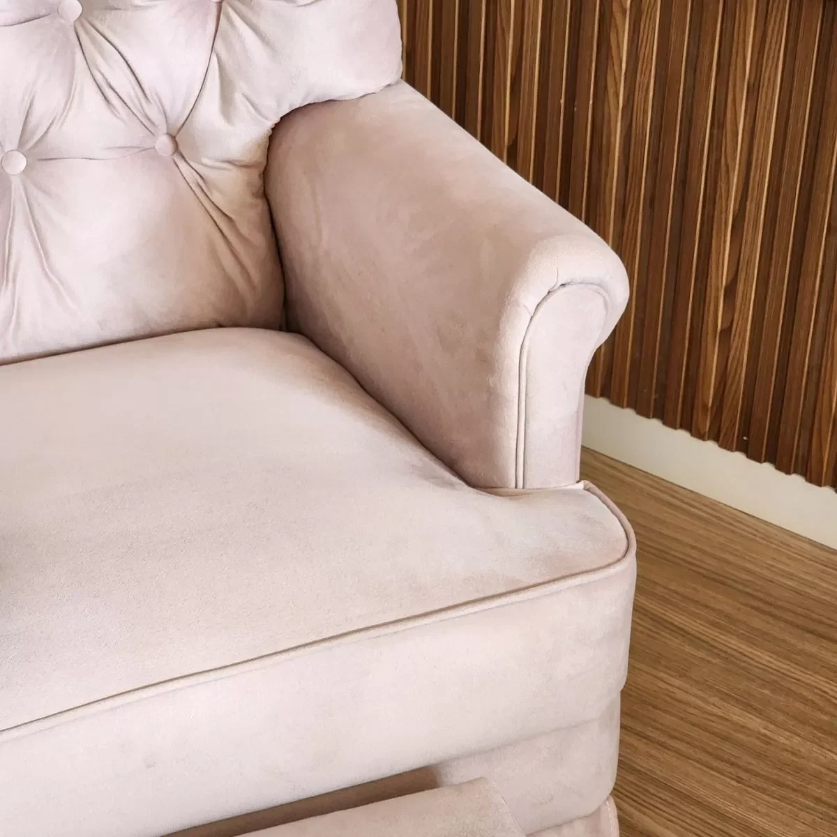 Poltrona de Amamentaçao Balanço e Puff Alana Veludo Rosê - Harmônica Móveis - 5