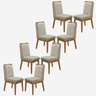 Kit 8 Cadeira de Jantar Estofada Luna Linho Bege Base Madeira Castanho - Arkell - 1