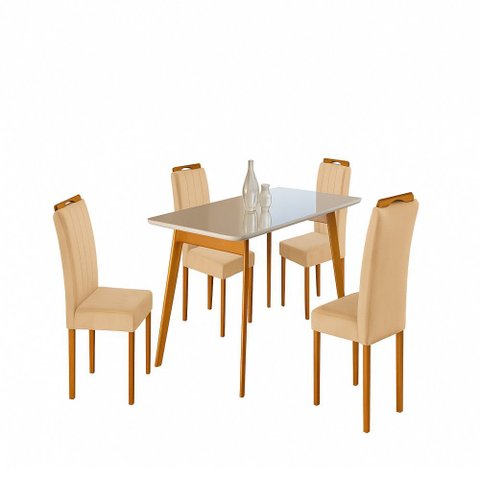 Conjunto Sala de Jantar Slim 4 Lugares Lorena Mesa e Cadeiras Madeira Maciça Veludo Móveis Mundial