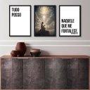 Ver imagem 1 de Kit 3 Quadros Evangélicos Tudo Posso Naquele que Me Fortalece 24x18cm - com Vidro:madeira Preta