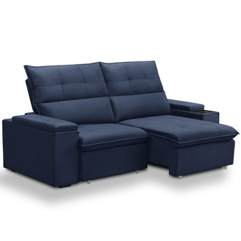 Sofá Retrátil Reclinável para Sala 3 Lugares 210cm Niels F04 Veludo Azul - Lyam Decor