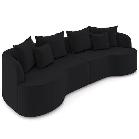 Sofá 3 Lugares Orgânico Sala de Estar Living 250cm Ekos K01 Veludo Preto - Lyam Decor