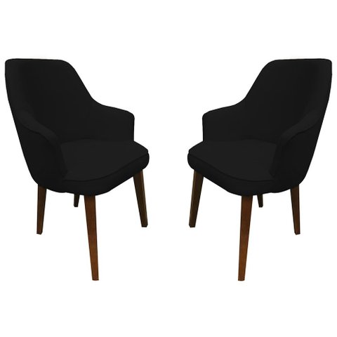 Kit 2 Poltronas Lorem Suede Preto Pés Chanfrado Tabaco C05 - D'Rossi Poltrona Decorativa;poltrona Pa