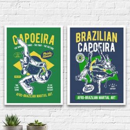 Kit 2 Quadros Capoeira Brasil 33x24cm:Madeira branca - 1