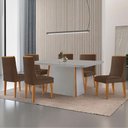 Ver imagem 1 de Mesa de Jantar Diane 180cm Tampo Mdf Vidro 6 Cadeiras Lisboa Moderna Veludo Marrom Off White