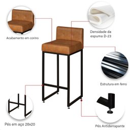 Banqueta Alta para Cozinha Laura Corino Bege Base de Ferro Industrial - 7