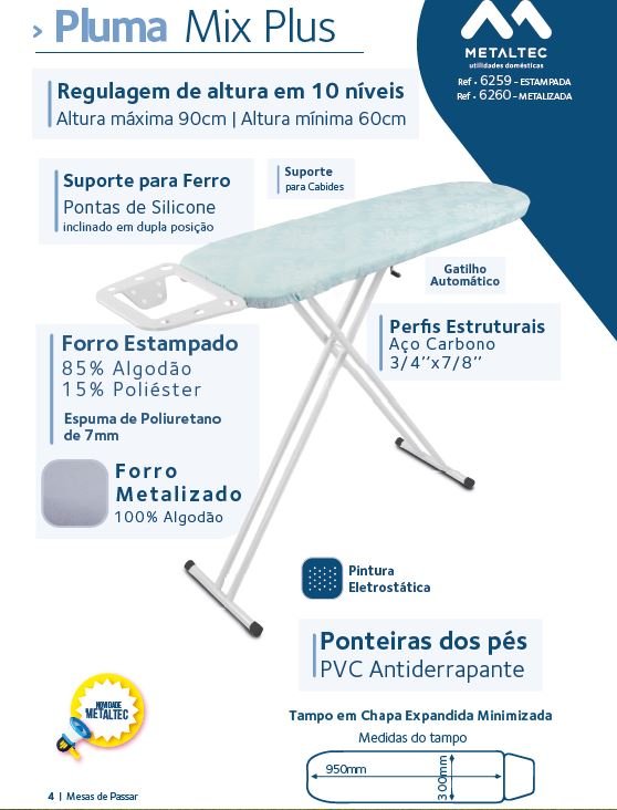 Tábua de Passar Pluma Mix Plus Metalizado Metaltec Casa A Utilidades - 3