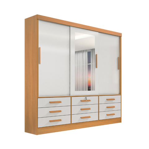 Guarda Roupa Meridian Gold 3 Portas 9 Gavetas Cinamomo Off White