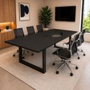 Ver imagem 1 de Mesa Reunião Escritório 180x90cm com Caixa de Tomadas Pés Metal Industrial Executive