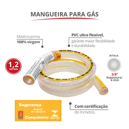 Mangueira para Gás de Cozinha Bitola 3/8'' Espessura 4mm Comprimento 1,2 Metros Durín - 2