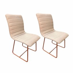 Conjunto 2 Cadeiras Cristal Sala de Jantar em Linho Bege e Metal Cobre - 1 Conjunto 2 Cadeiras Cristal Sala de Jantar em Linho Bege e Metal Cobre - 1