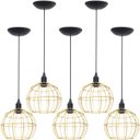 Ver imagem 1 de 5 Pendentes Aramado Globo Luminária Lustre Teto Retrô Vintage Industrial Balcão Dourado