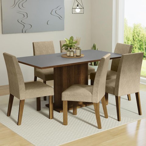 Conjunto Sala de Jantar Mesa Tampo de Madeira 6 Cadeiras Rustic/cinza/imperial Renata Madesa
