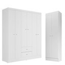 Ver imagem 1 de Guarda Roupa Solteiro Versa 6 Portas Branco Rosa Flex com Armário Multiuso Aura Branco - Kits Paraná