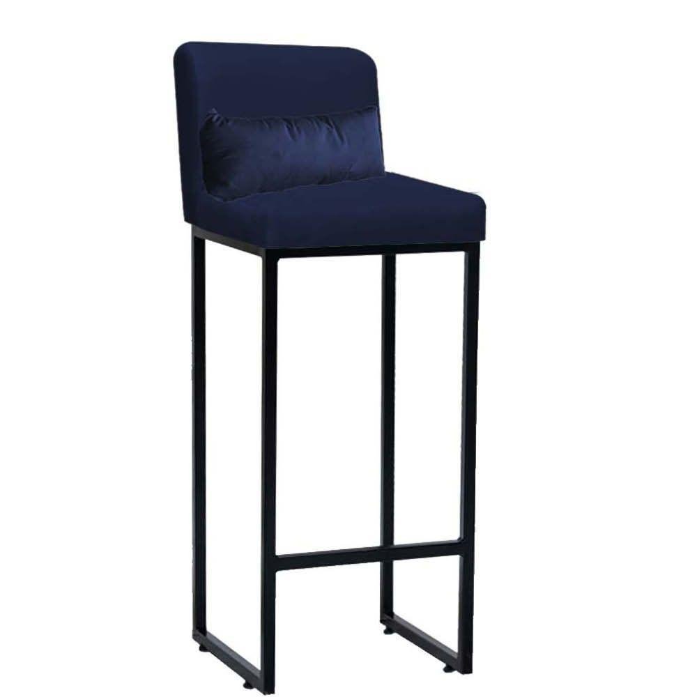 Kit 04 Banqueta Alta Industrial Ferro Preto Suede Azul Marinho E Almofada Azul Marinho - 3