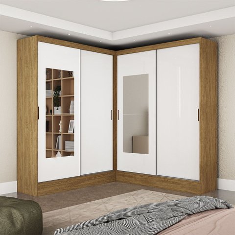 Closet Casal Duplo Belém 4 Portas com Espelho 4 Gavetas Carioca Móveis