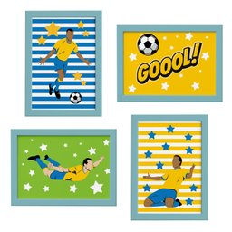Quadros Futebol Gol 22x32cm Moldura Azul 4un - 1