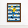 Quadro Infantil Futebol Gol Jogador Azul 22x32 Moldura Marrom - 1