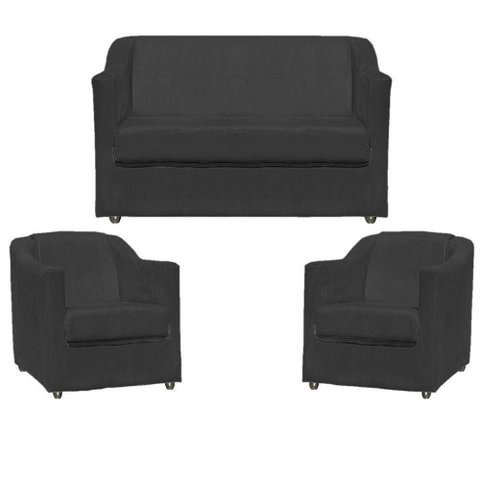 Kit Namoradeira Decorativa + 2 Poltronas para Sala Manicure Recepção Consultório Mila Suede
