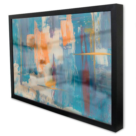 Quadro Decorativo Caixa Alta com Vidro Abstrato Aquarelado TaColado Moldura Preta 90 x 60cm