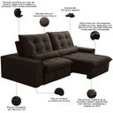 Ver imagem 3 de Sofá Retrátil Reclinável para Sala 3 Lugares 230cm Curie F04 Veludo Marrom Escuro - Lyam Decor