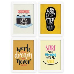 Quadros com Frases Motivação Inglês Moldura Branca 33x43 4un - 1 Quadros com Frases Motivação Inglês Moldura Branca 33x43 4un - 1