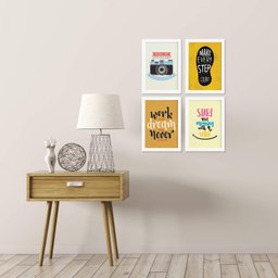 Quadros com Frases Motivação Inglês Moldura Branca 33x43 4un - 2 Quadros com Frases Motivação Inglês Moldura Branca 33x43 4un - 2