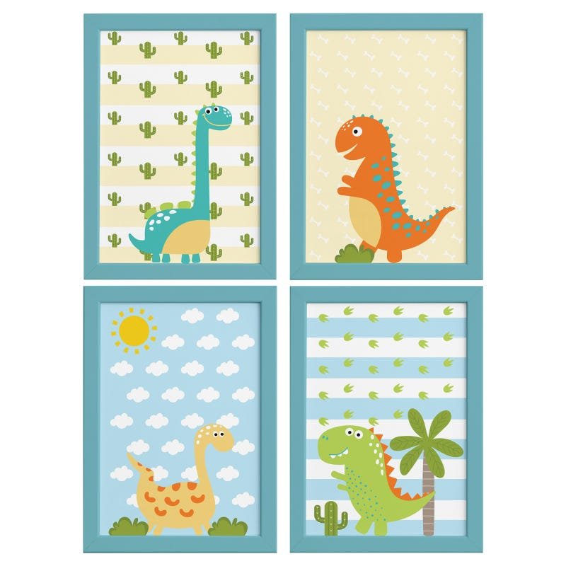 Quadro infantil desenho dinossauro azul DINO