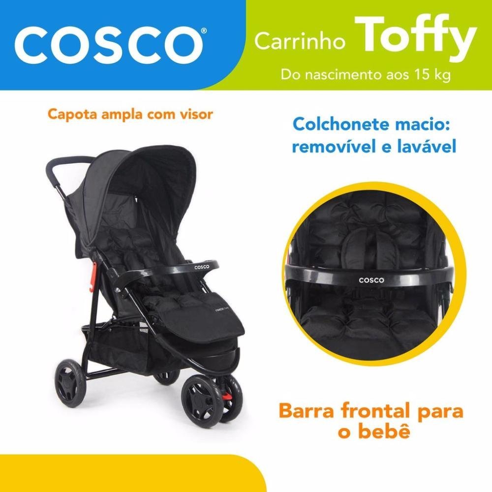 Carrinho com Bebê Conforto Travel System Toffy Cosco Preto Absoluto - 3