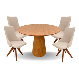 Conjunto Mesa de Jantar Cone 90 cm Freijó Com 4 Cadeiras Roma Giratória Personal Decor Marrom - 1