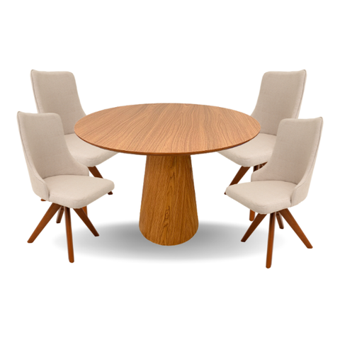 Conjunto Mesa de Jantar Cone 90 cm Freijó Com 4 Cadeiras Roma Giratória Personal Decor Marrom