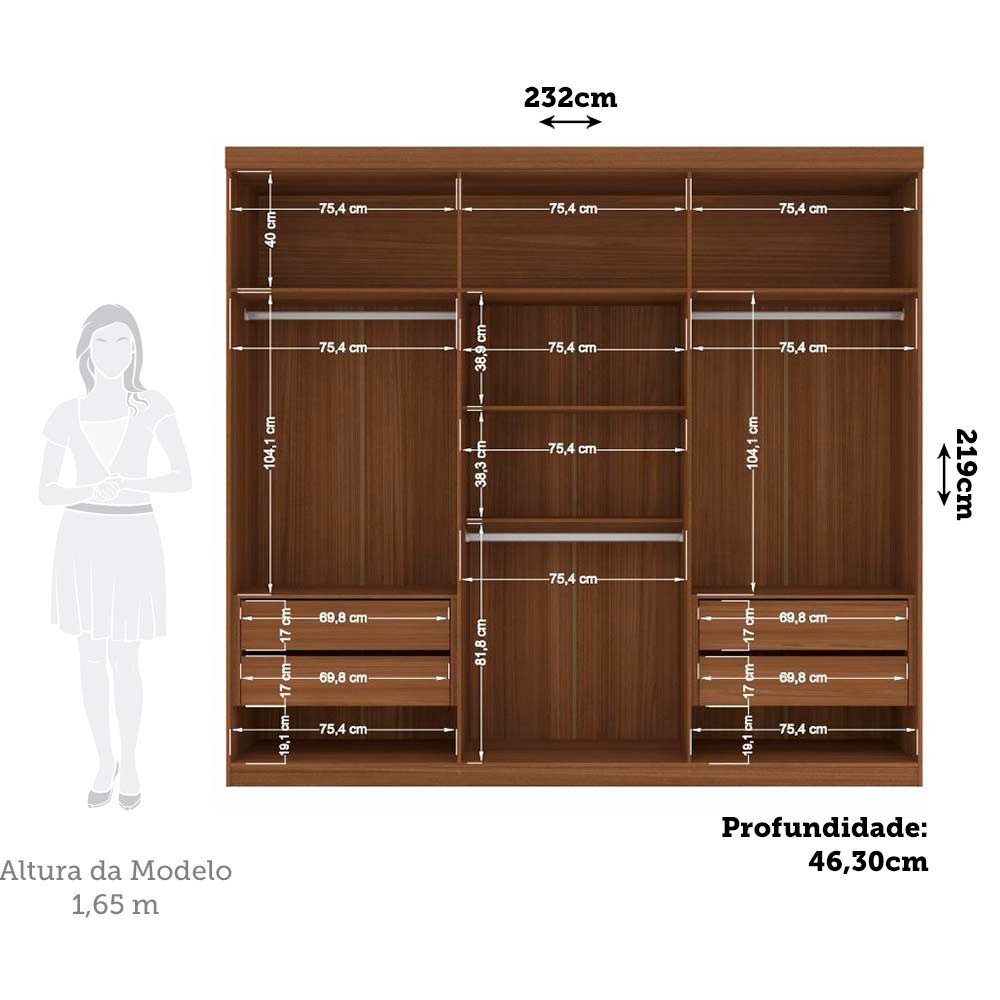 Guarda Roupa Casal 6 Portas Ripado com Chaves Buriti com Espelhos Santos Andira Jatoba/areia - 4