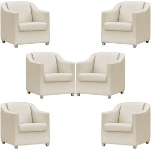 Kit 6 Poltronas Decorativa para Sala Recepção Manicure Cadeira Mila Material Sintético Pés Cromado
