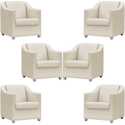 Kit 6 Poltronas Decorativa para Sala Recepção Manicure Cadeira Mila Material Sintético Pés Cromado